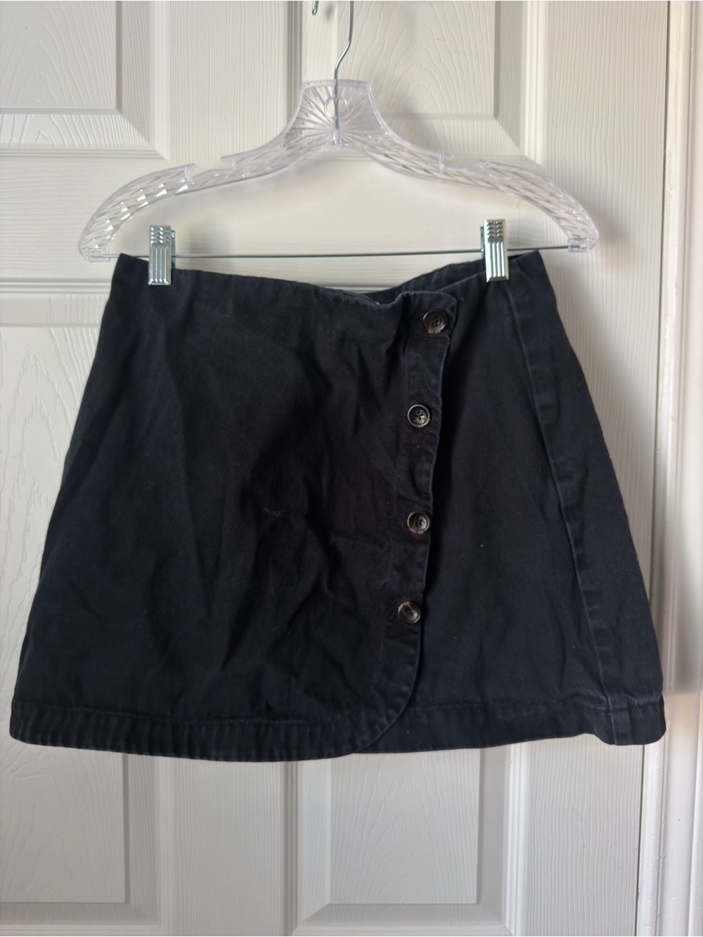 BDG Urban Outfitters Black Wrap Mini Skirt Button Front Cotton Size Large - Picture 2 of 8